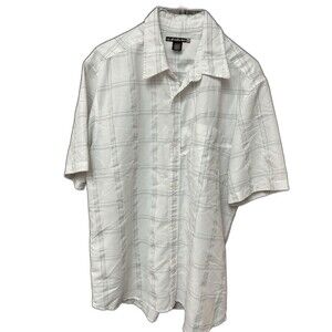 QuickSilver Shirt Men M White Check Button Down Skateboard Short Sleeve Pocket